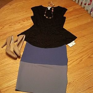 LuLaRoe medium cassie blue colorblock pencil skirt